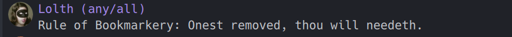 Lolth (any/all): Rule of Bookmarkery: Onest removed, thou will needeth