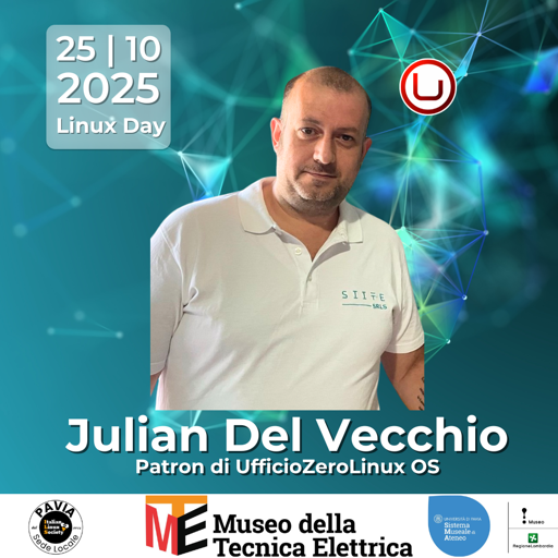 locandina del patron di Ufficio Zero presente al Linux Day 2025 di Pavia
