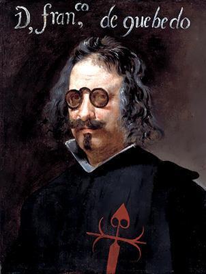 Dipinto che ritrae Don Francisco de Quevedo. Indossa un mantello nero con un simbolo religioso rosso, è un uomo dai capelli grigi, portati lunghi e mossi, fronte alte, baffi e pizzetto. Ma la caratteristica più visibile sono un paio di spessi occhiali rotondi con la montatura nera e le lenti leggermente affumicate