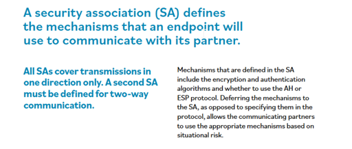 Screenshot of a part of a website. Some text explaining what a "security association" in connection encryption is
